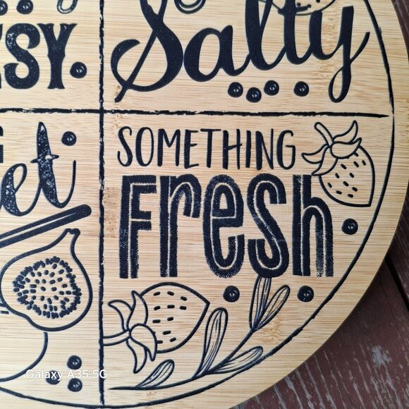 Round Bamboo Cheese Board Lazy Susan w/ Divided Sections For Cheesy Salty Sweet - Picture 4 of 6